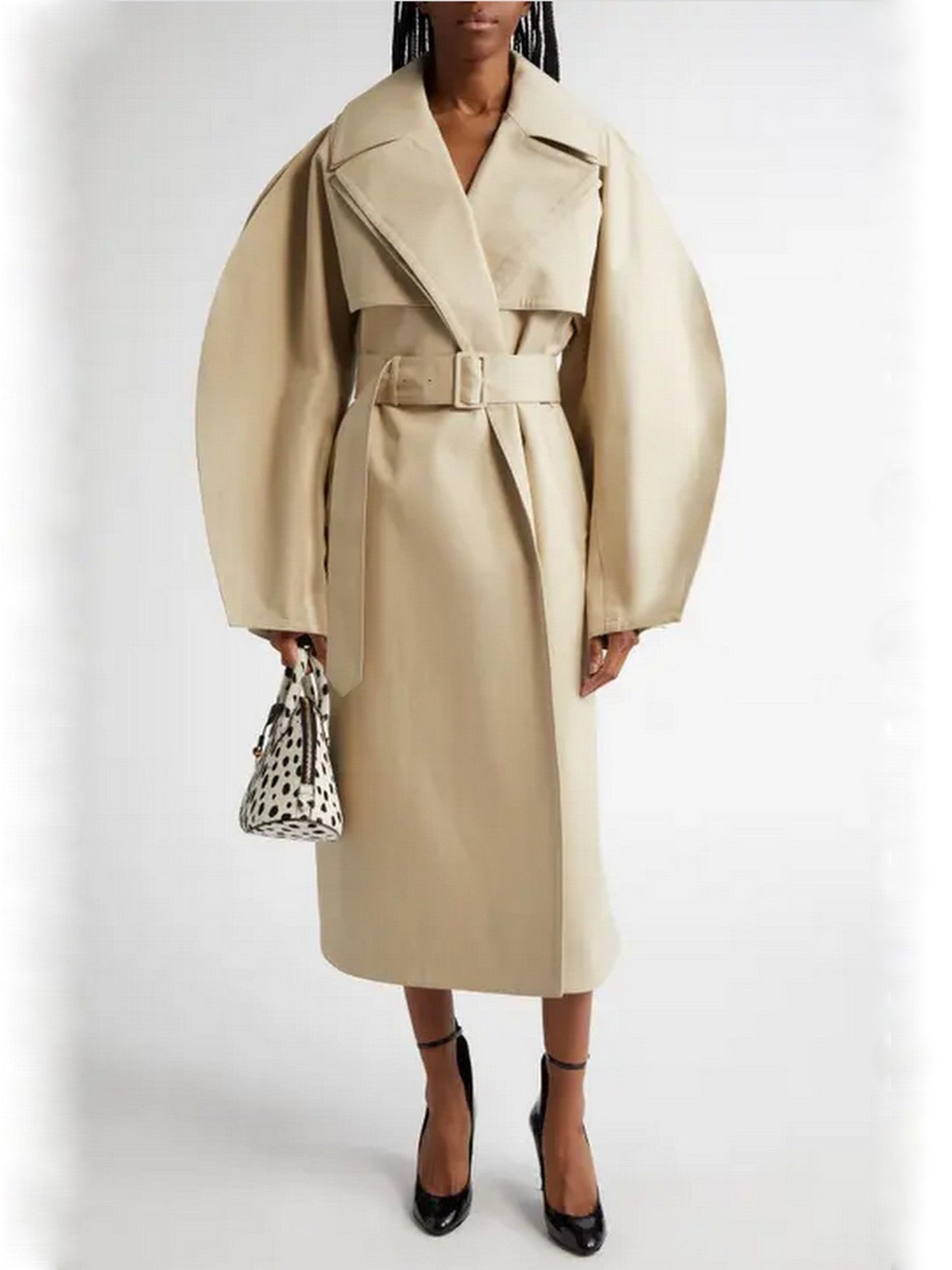 Belted Rounded-Split-Sleeve Trench Coat - Coats