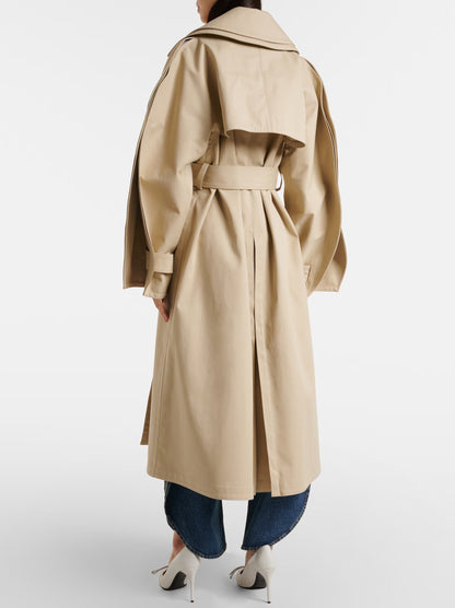 Belted Rounded-Split-Sleeve Trench Coat - Coats