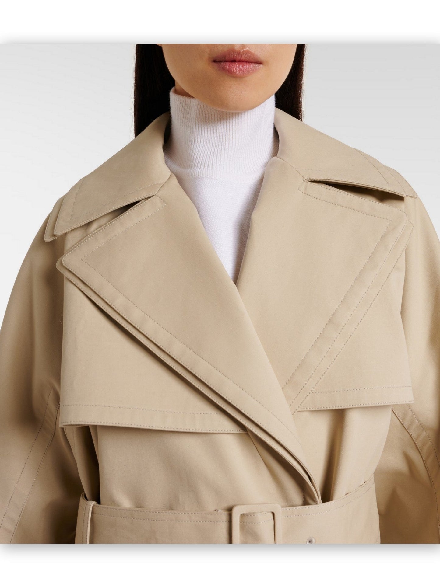 Belted Rounded-Split-Sleeve Trench Coat - Coats