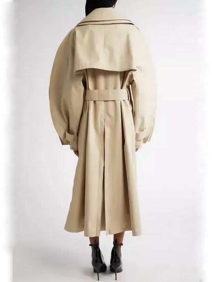 Belted Rounded-Split-Sleeve Trench Coat - Coats