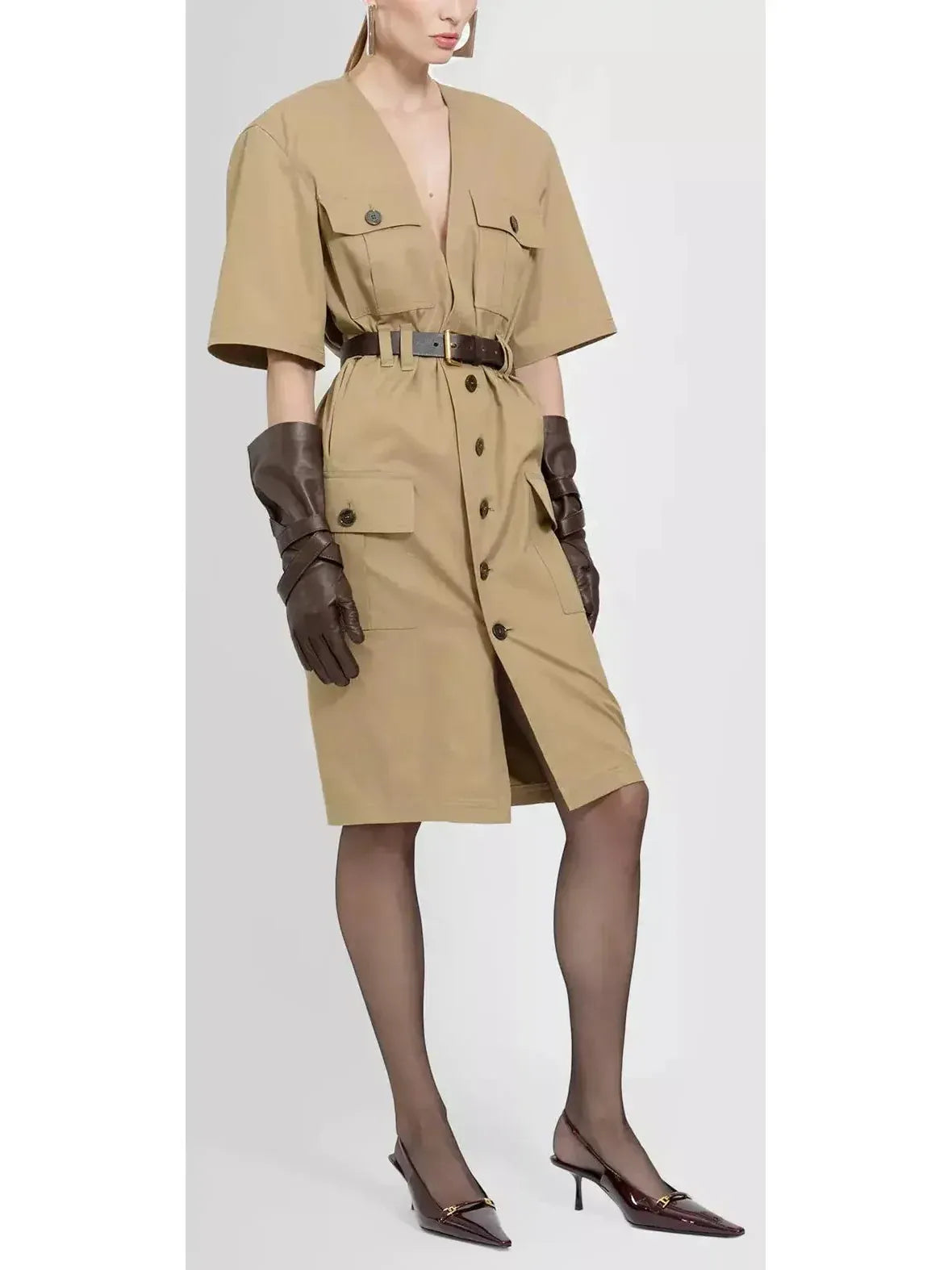 Belted Saharienne Safari Dress in Cotton Twill - Dresses