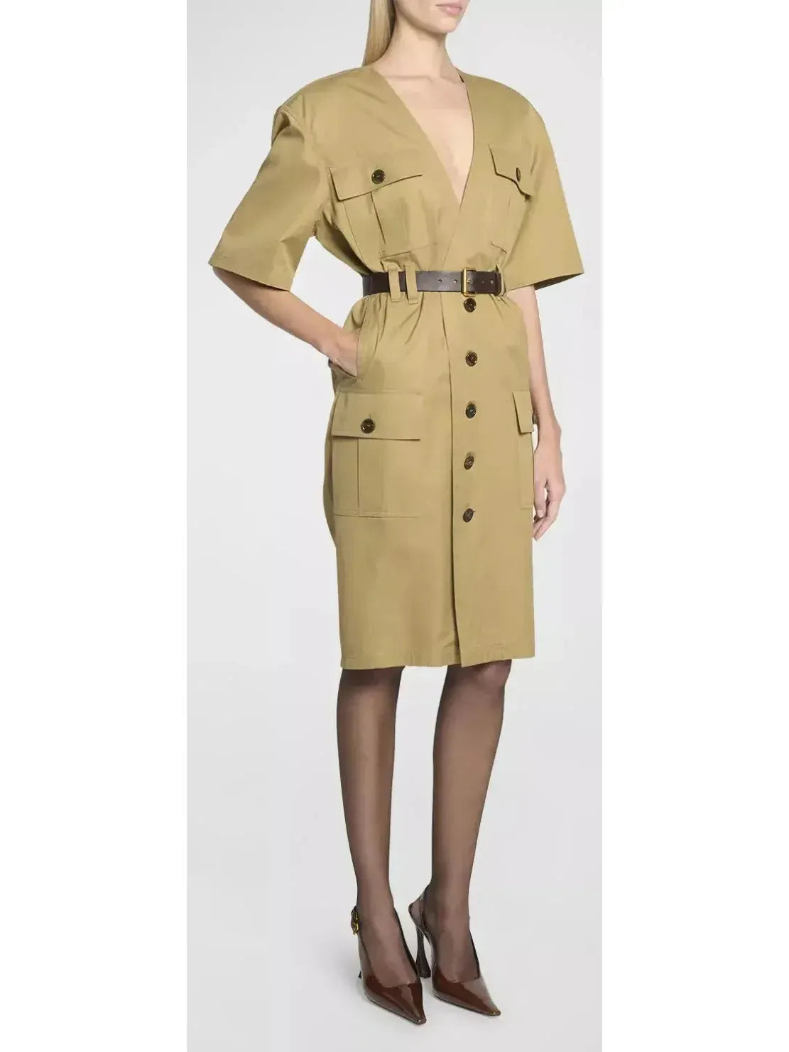 Belted Saharienne Safari Dress in Cotton Twill - Dresses