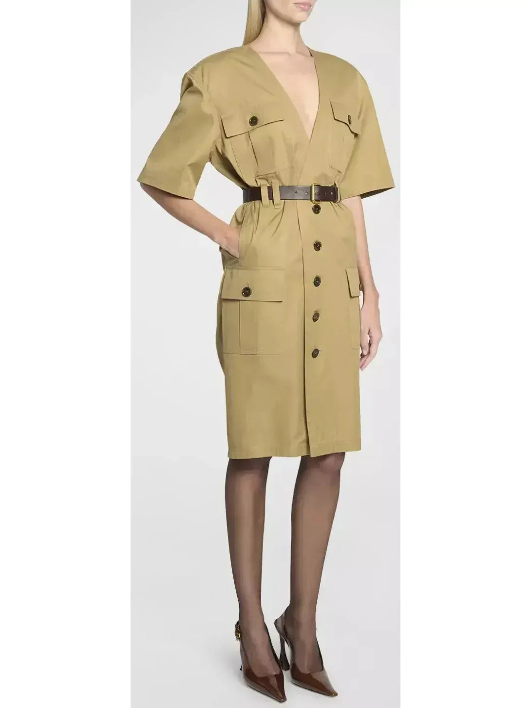 Belted Saharienne Safari Dress in Cotton Twill - Dresses