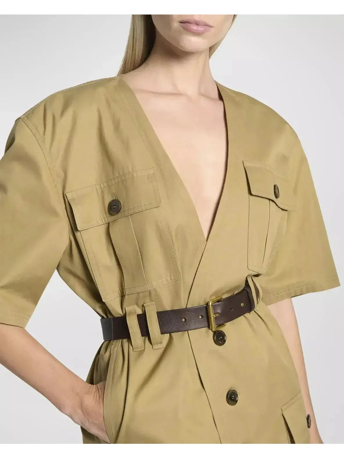 Belted Saharienne Safari Dress in Cotton Twill - Dresses