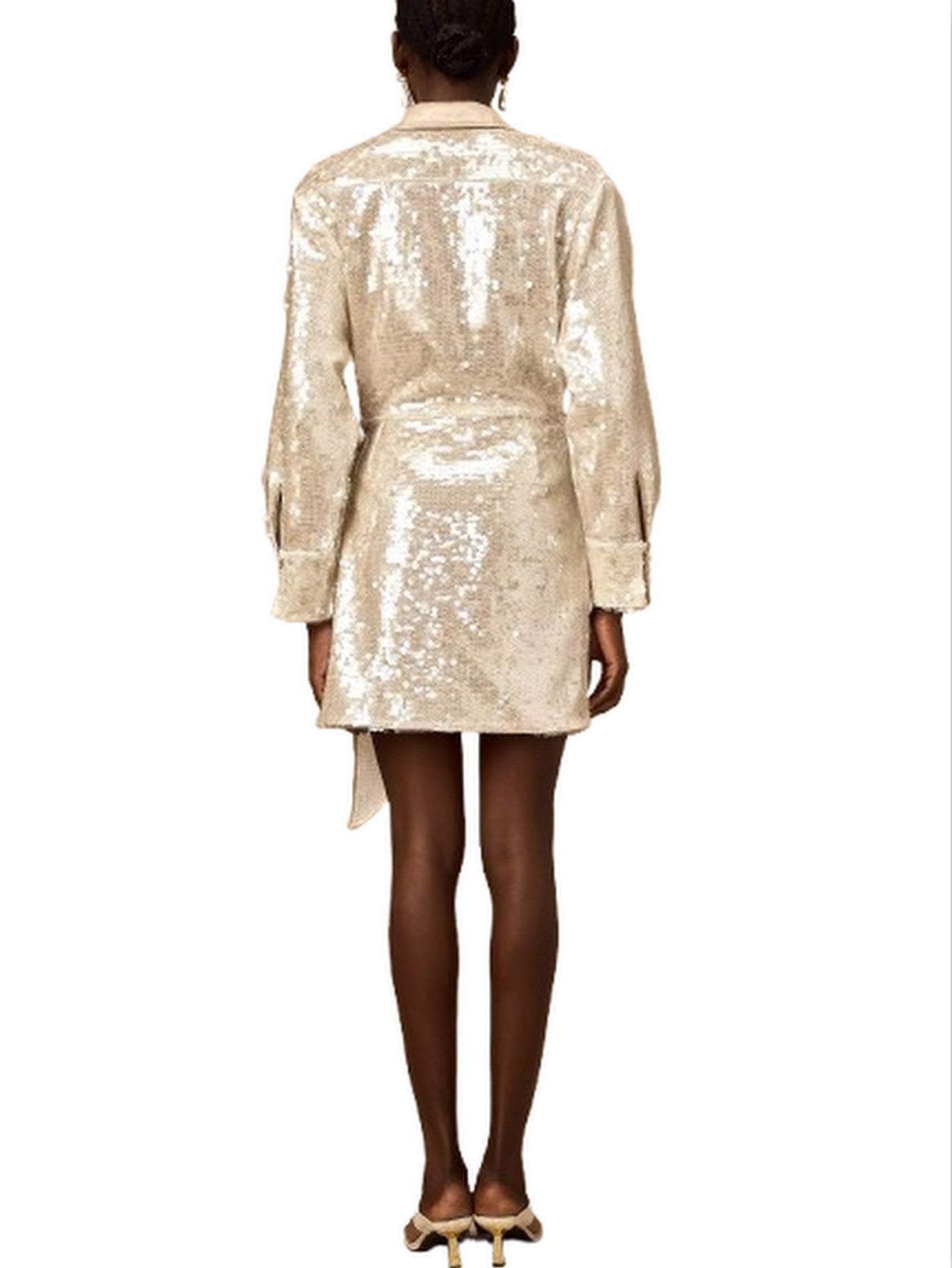 Belted Sequin-Embellished Wrap Mini Dress - Dresses