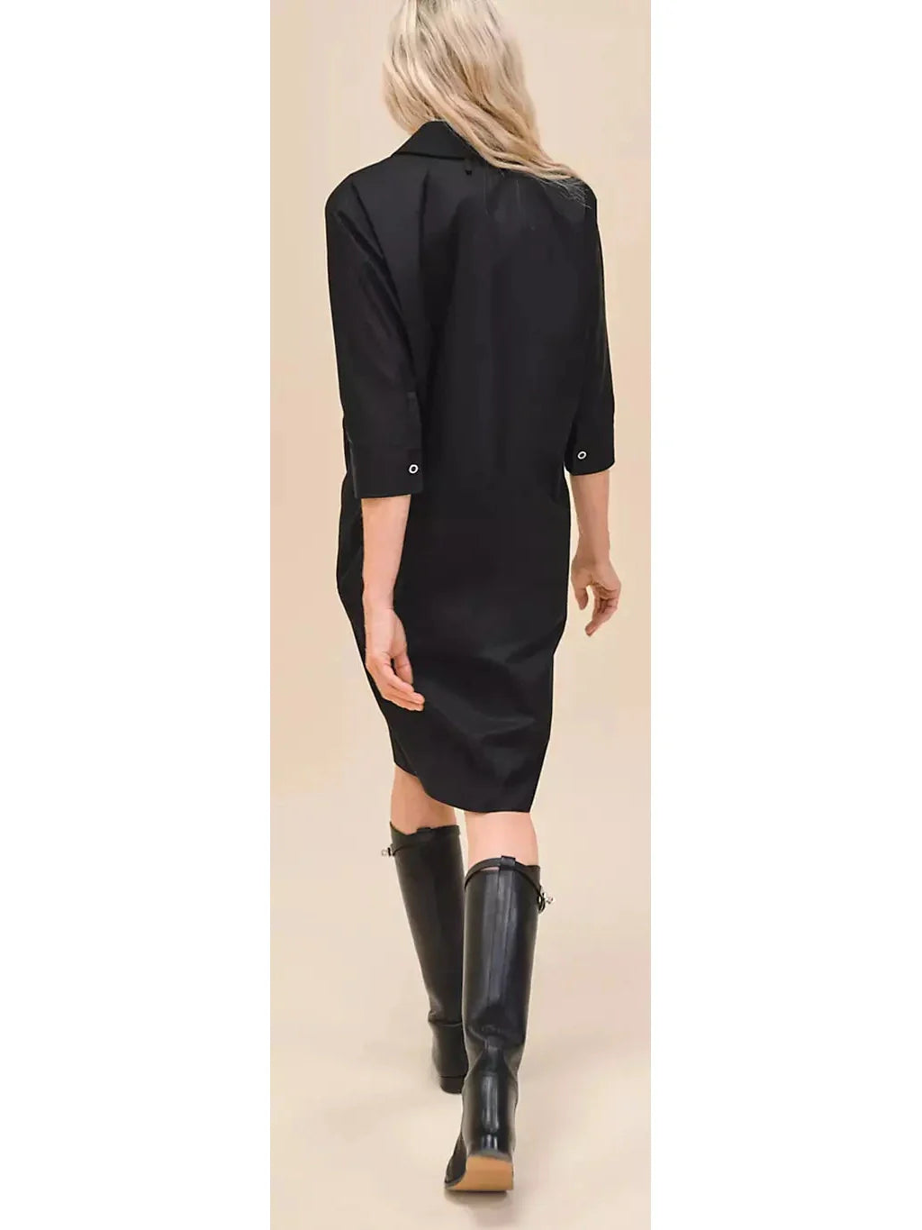 Belted Shirt Dress in Cotton Twill Black - Dresses