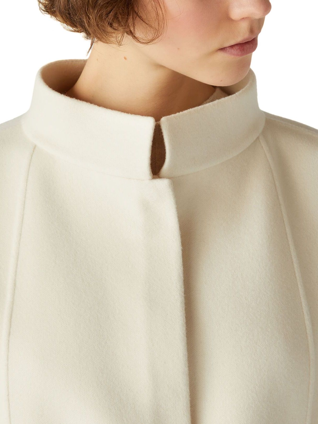 Belted Short Cape Coat with Mock Neck in White - Coats