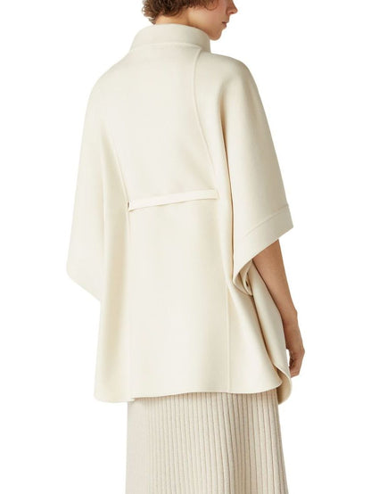 Belted Short Cape Coat with Mock Neck in White - Coats