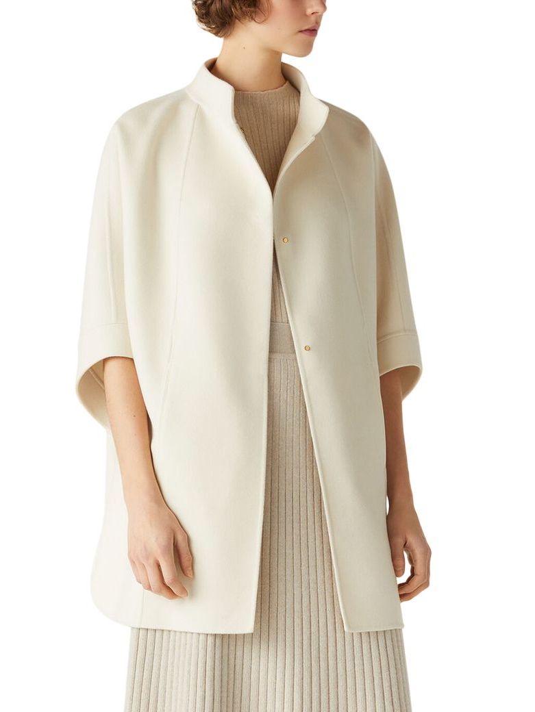 Belted Short Cape Coat with Mock Neck in White - Coats