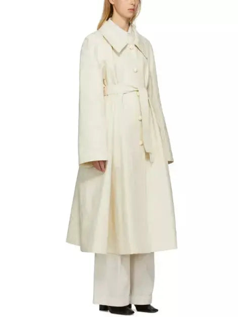 Belted Single-Breasted Linen-Blend Trench Coat - Coats