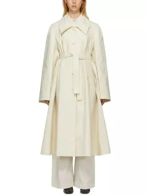 Belted Single-Breasted Linen-Blend Trench Coat - Coats