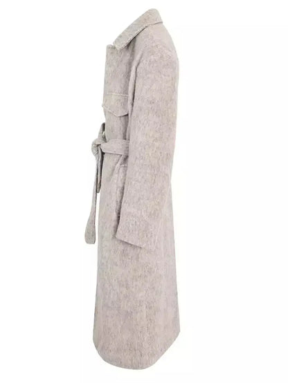 Belted Single-Breasted Mohair-Look Textured Coat - Coats