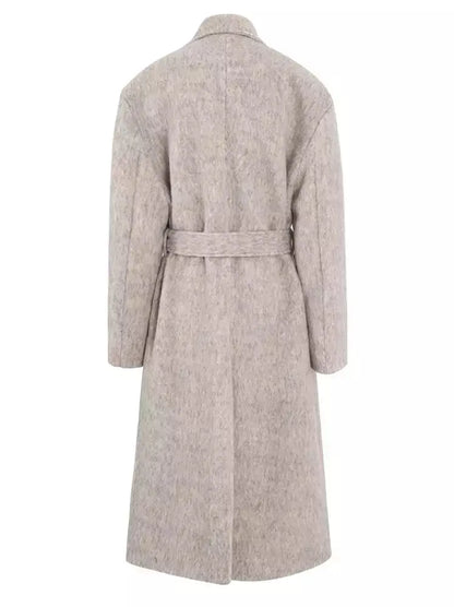 Belted Single-Breasted Mohair-Look Textured Coat - Coats