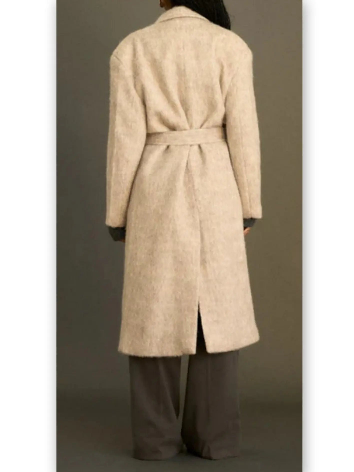 Belted Single-Breasted Mohair-Look Textured Coat - Coats