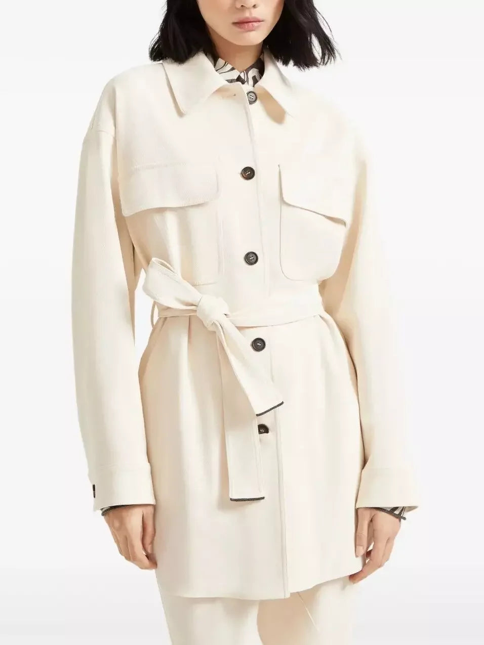 Belted Single-Breasted Safari Jacket in Cream - Jackets