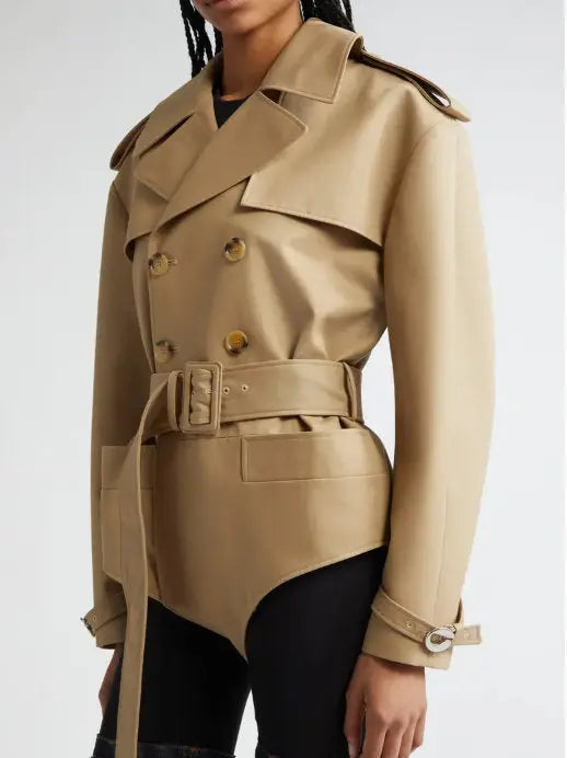 Belted Trench Bodysuit in Beige - Suits & Sets