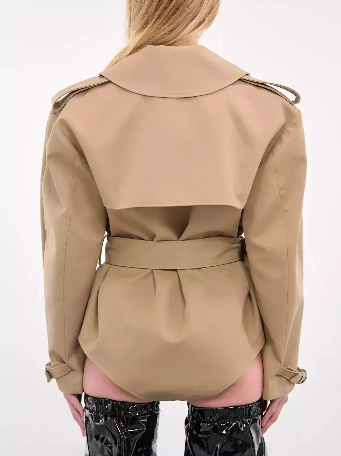 Belted Trench Bodysuit in Beige - Suits & Sets