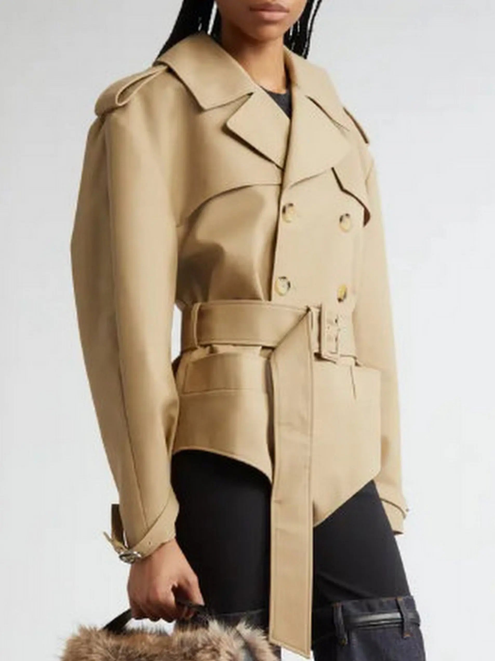 Belted Trench Bodysuit in Beige - Suits & Sets