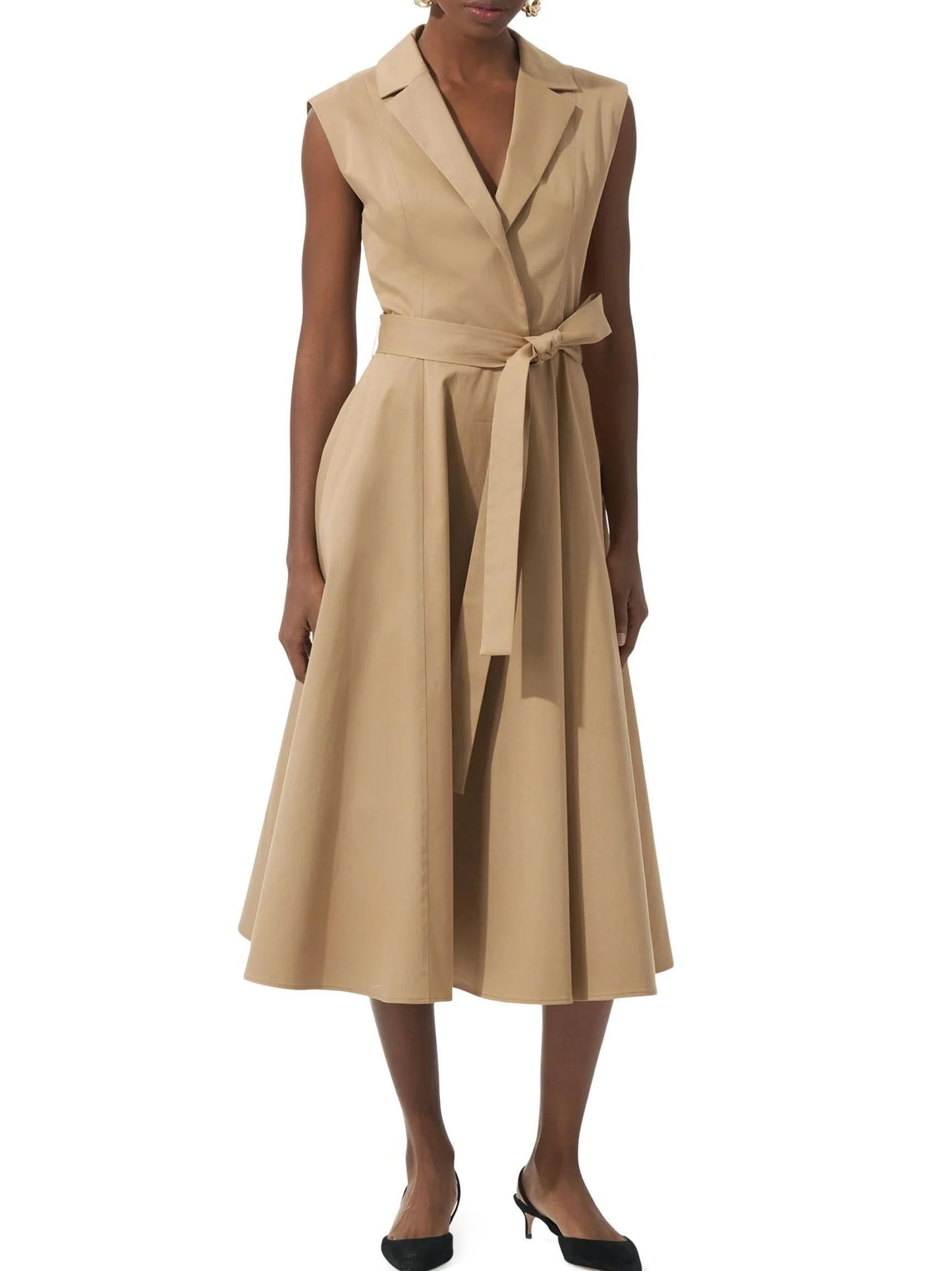 Belted Trench Sleeveless Midi Dress - Dresses