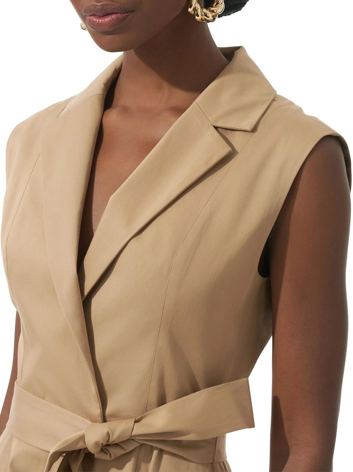 Belted Trench Sleeveless Midi Dress - Dresses