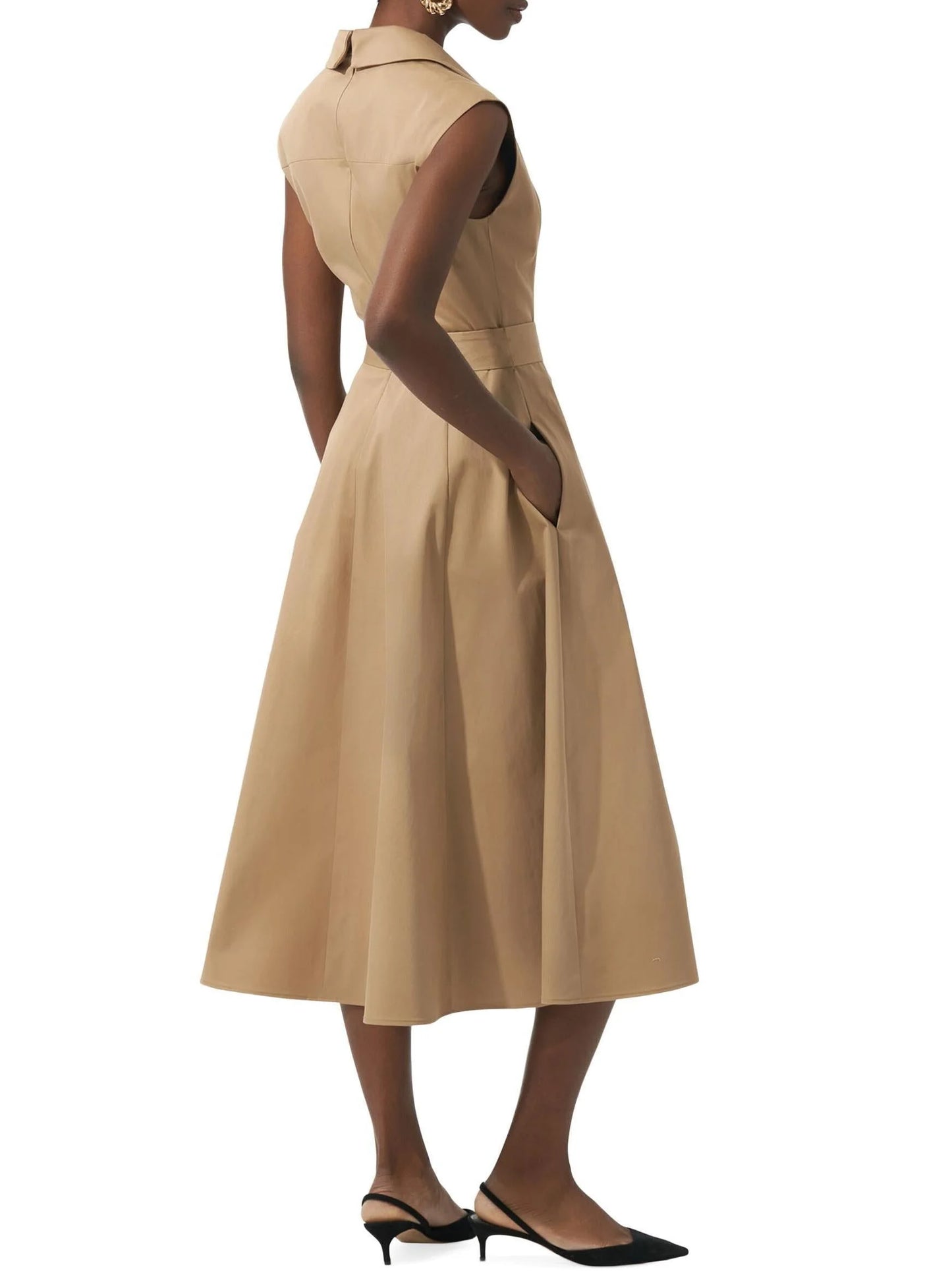 Belted Trench Sleeveless Midi Dress - Dresses