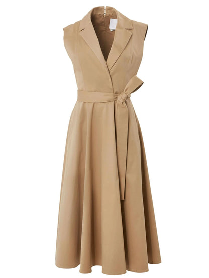 Belted Trench Sleeveless Midi Dress - Dresses
