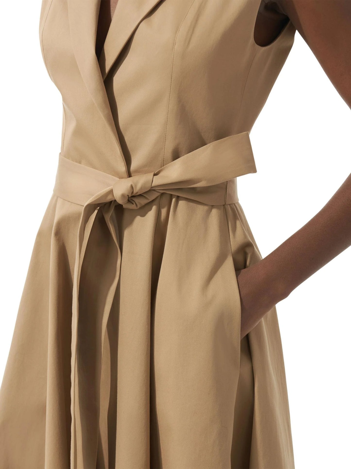 Belted Trench Sleeveless Midi Dress - Dresses
