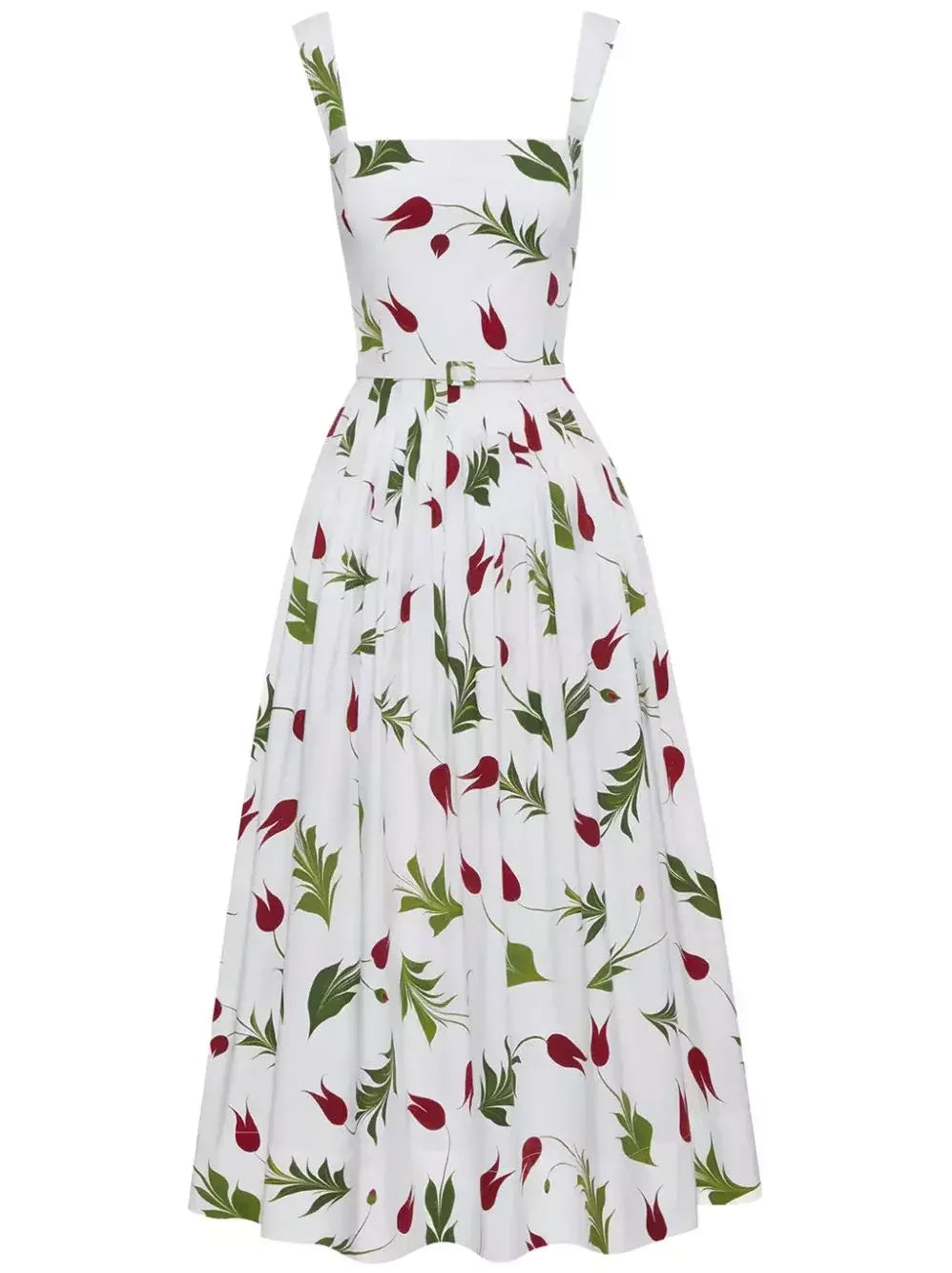 Belted Tulip Printed White Sundress - Dresses