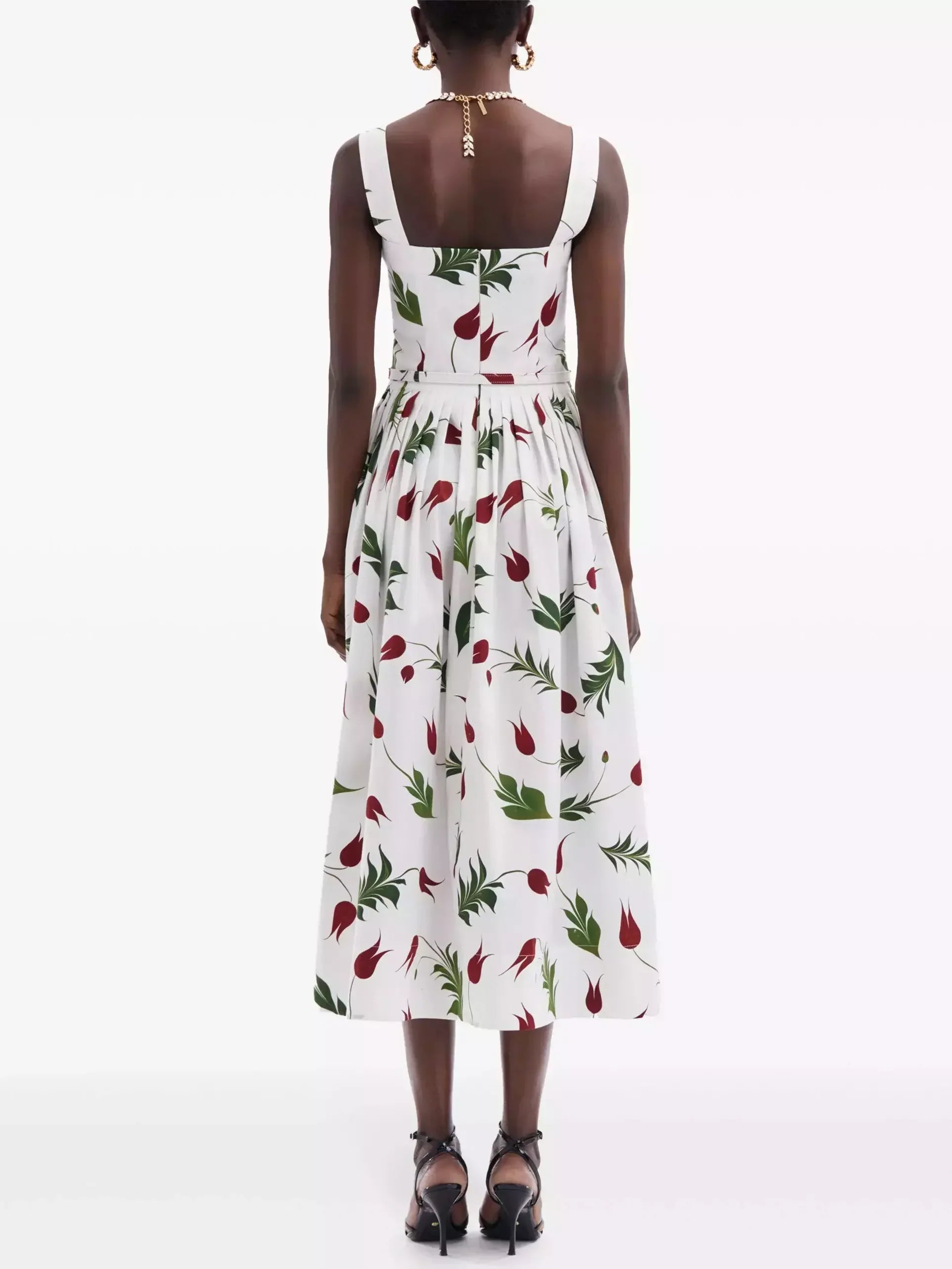 Belted Tulip Printed White Sundress - Dresses