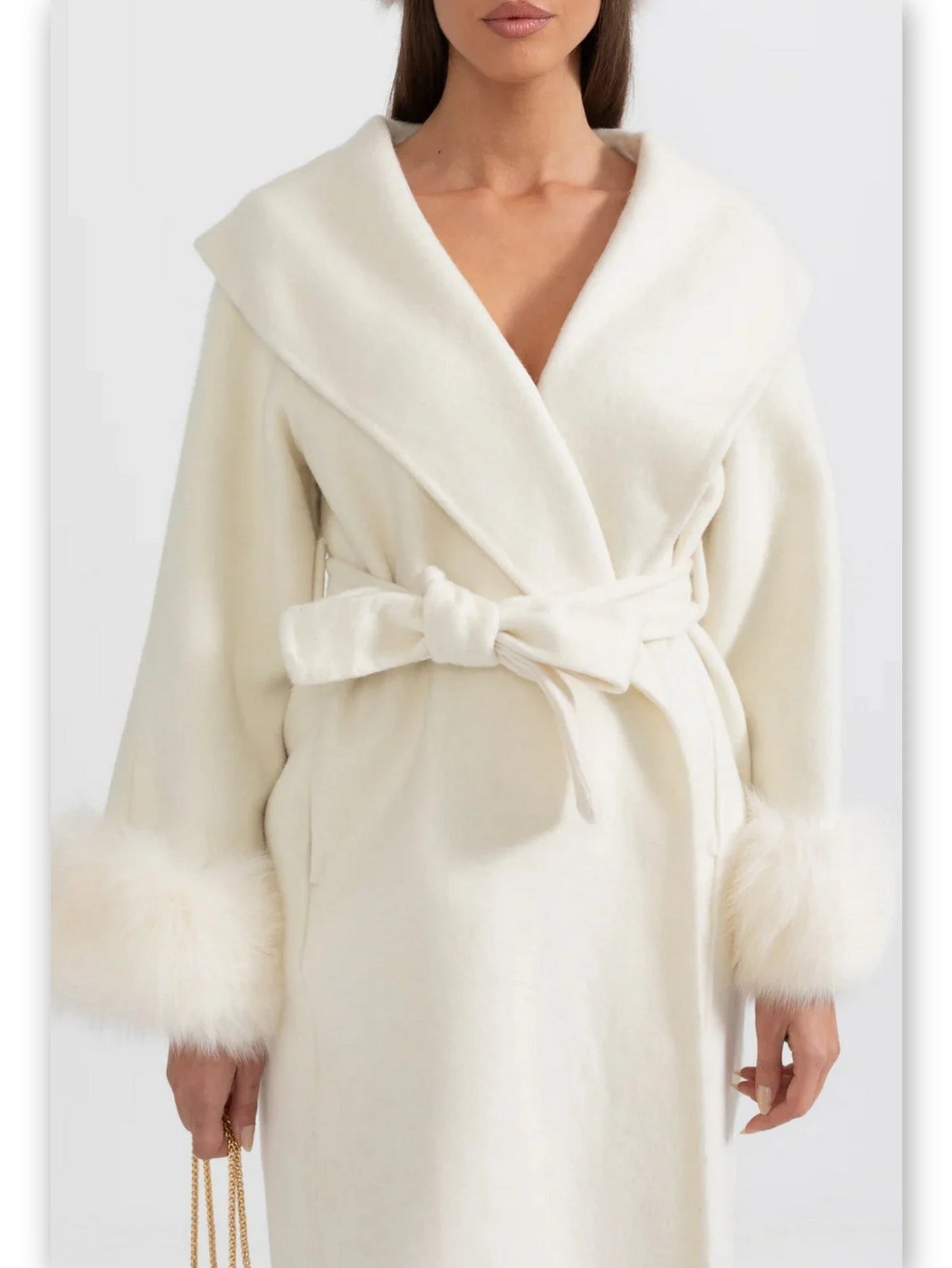 Belted Wool and Cashmere Coat with Fur Cuffs - Coats