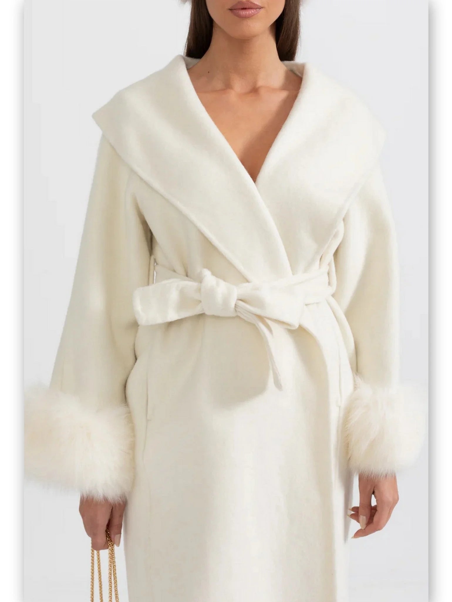 Belted Wool and Cashmere Coat with Fur Cuffs - Coats