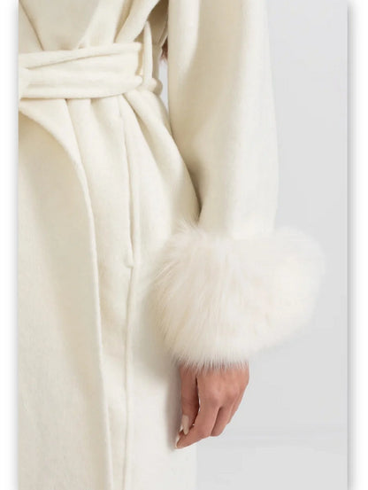 Belted Wool and Cashmere Coat with Fur Cuffs - Coats