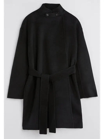 Belted Wool and Cashmere Wrap Jacket Black - Jackets