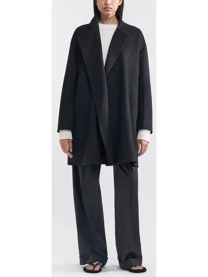 Belted Wool and Cashmere Wrap Jacket Black - Jackets