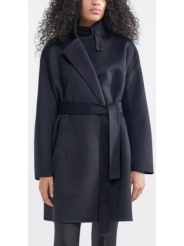 Belted Wool and Cashmere Wrap Jacket Dark Blue - Jackets