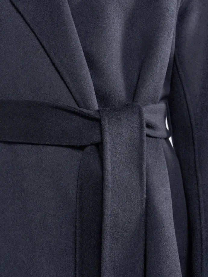 Belted Wool and Cashmere Wrap Jacket Dark Blue - Jackets