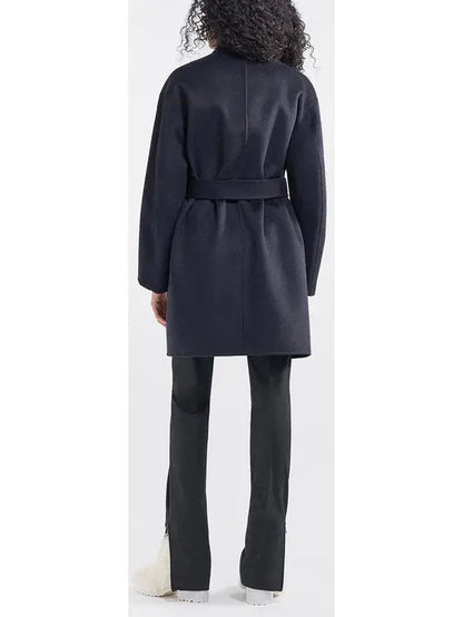 Belted Wool and Cashmere Wrap Jacket Dark Blue - Jackets