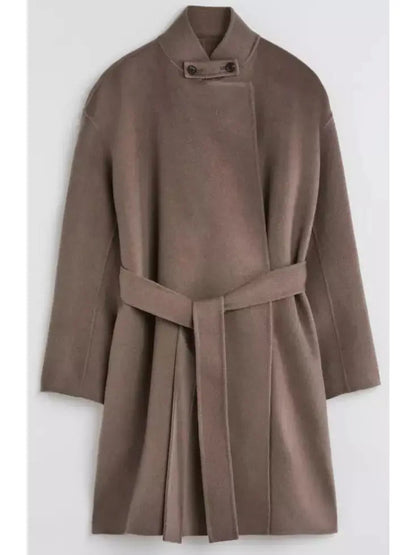 Belted Wool and Cashmere Wrap Jacket Taupe - Jackets