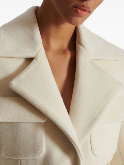 Belted Wool-Blend Jacket in White - Jackets