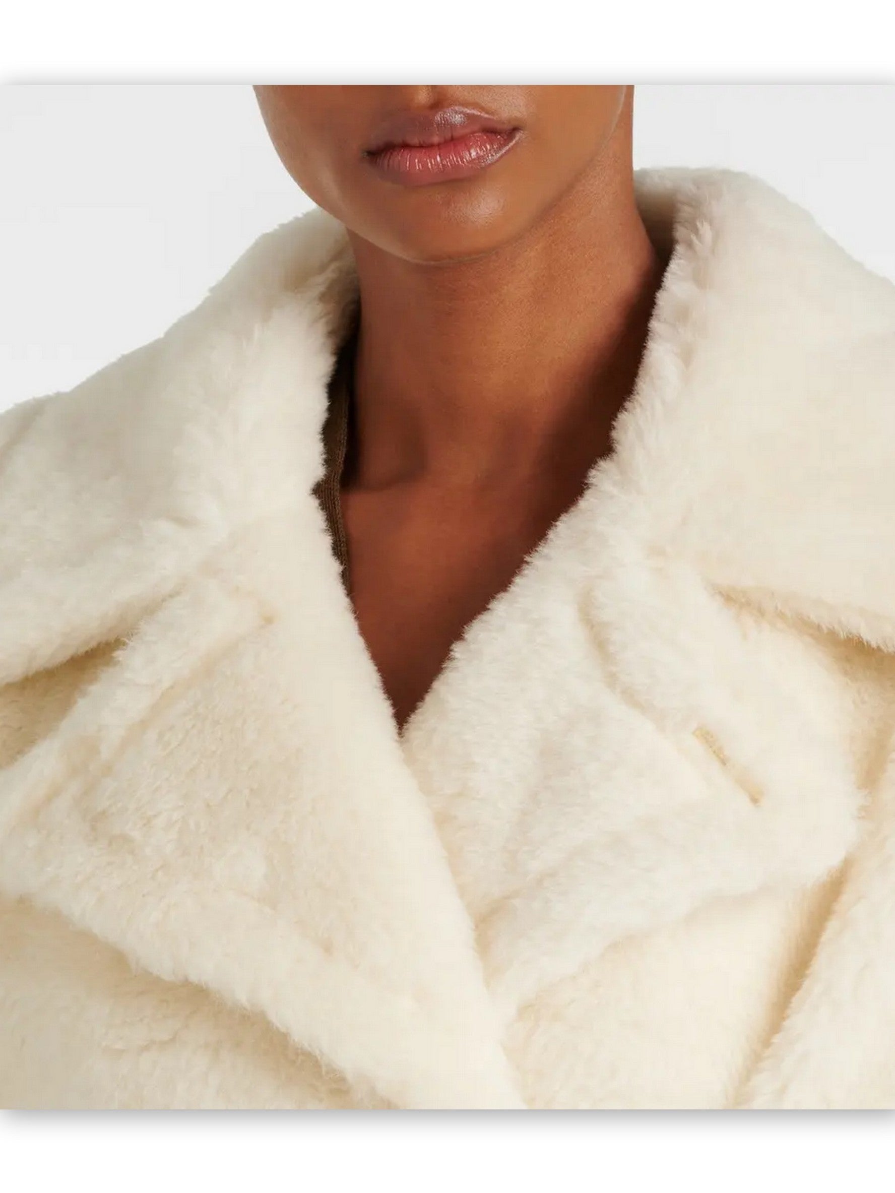 Creamy faux fur Belted Wool Teddy Gilet in White/Ivory with brown belt detail