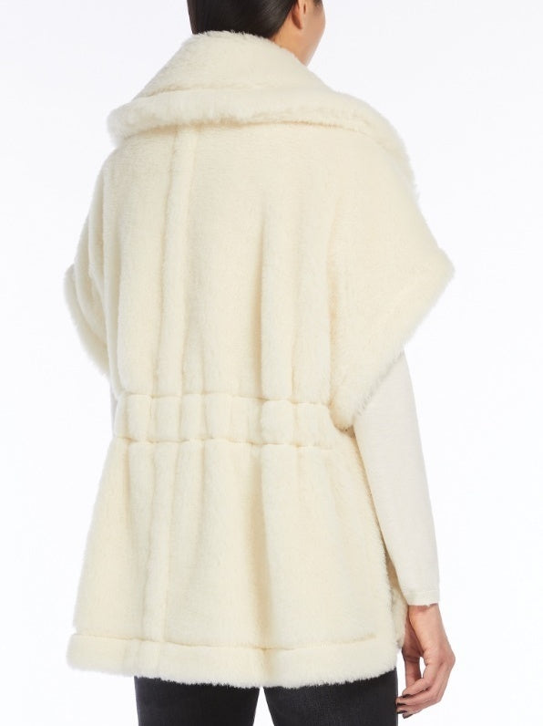 Cream faux fur vest from the Belted Wool Teddy Gilet in White/Ivory collection