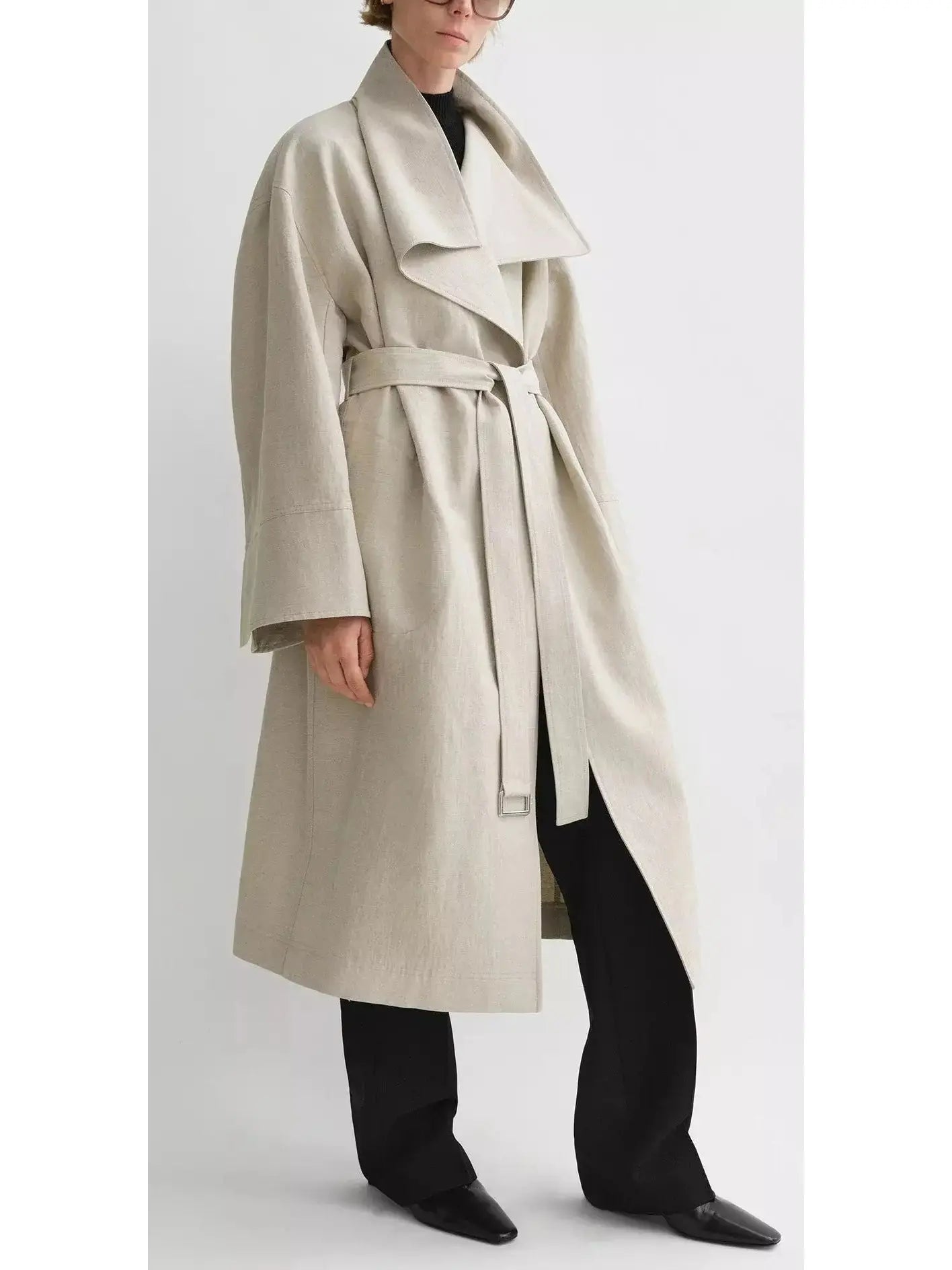 Belted Wrap Linen-Blend Coat - Coats