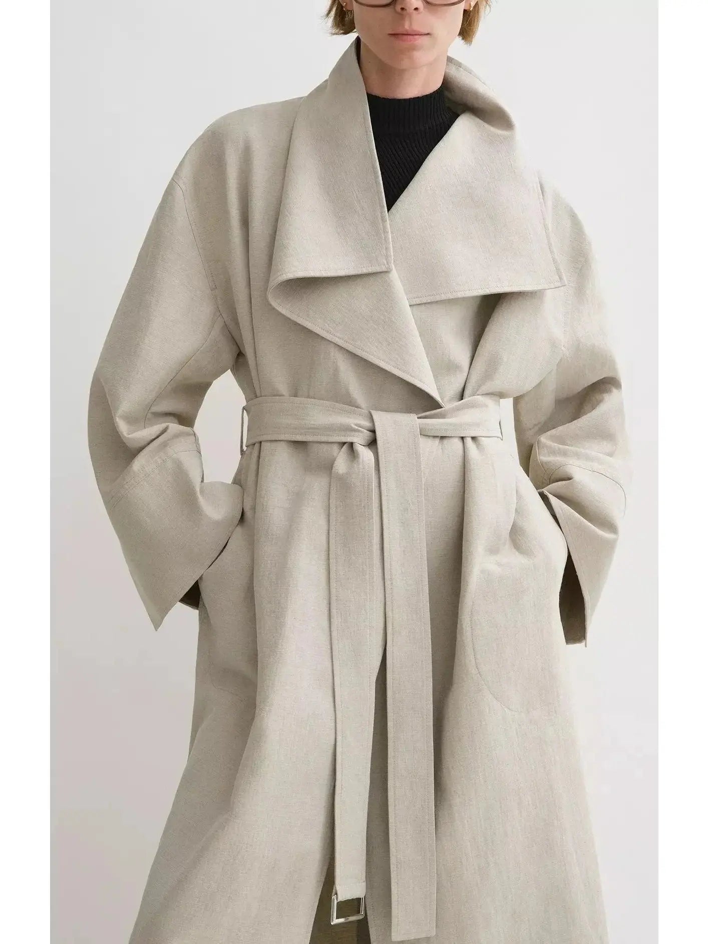 Belted Wrap Linen-Blend Coat - Coats