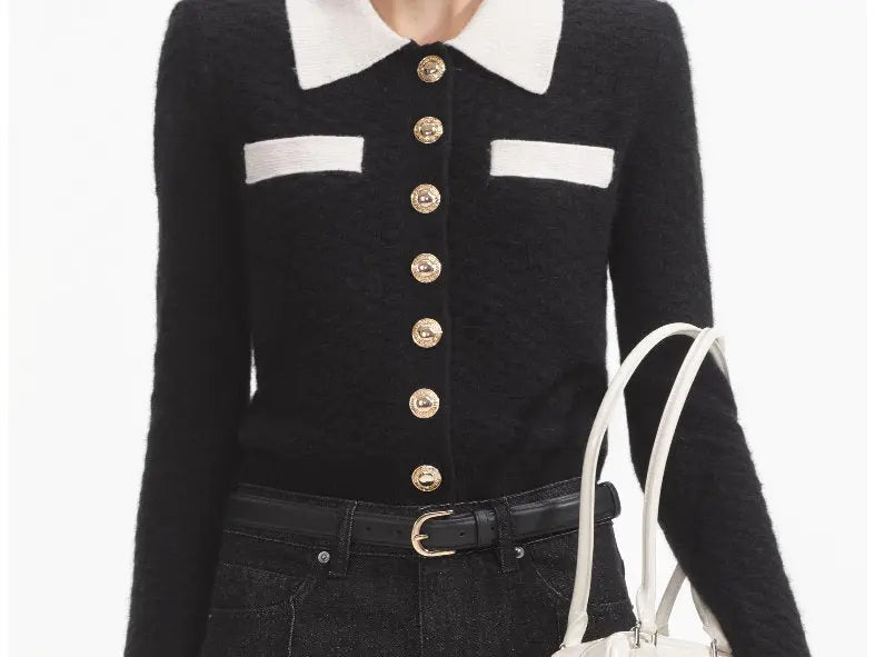 Bicolor Button-Down Knit Textured Sweater - Sweaters & Knitwear