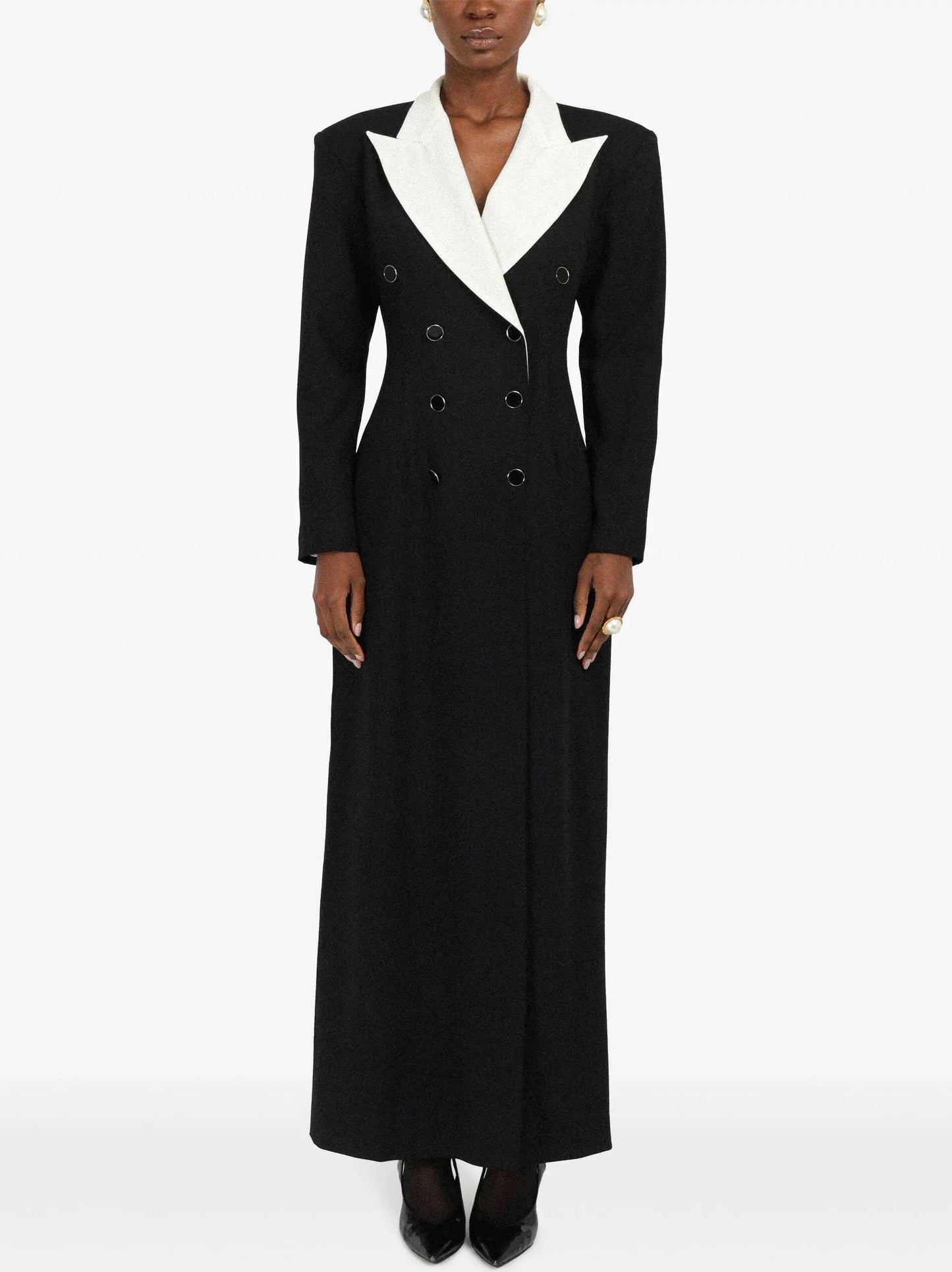 Bicolor Contrasting-Collar Double-Breasted Tuxedo Coat - Coats