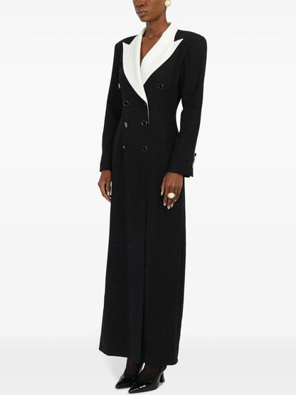 Bicolor Contrasting-Collar Double-Breasted Tuxedo Coat - Coats