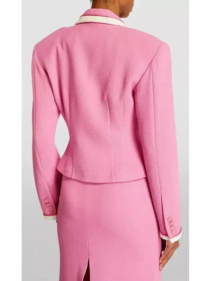 Bicolor Crepe Blazer and Skirt Set in Bubblegum Pink - Suits & Sets