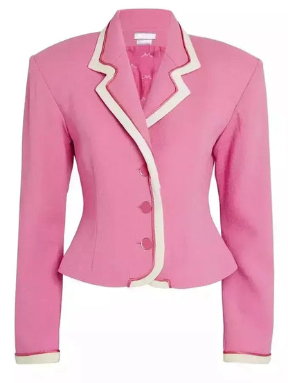 Bicolor Crepe Blazer and Skirt Set in Bubblegum Pink - Suits & Sets