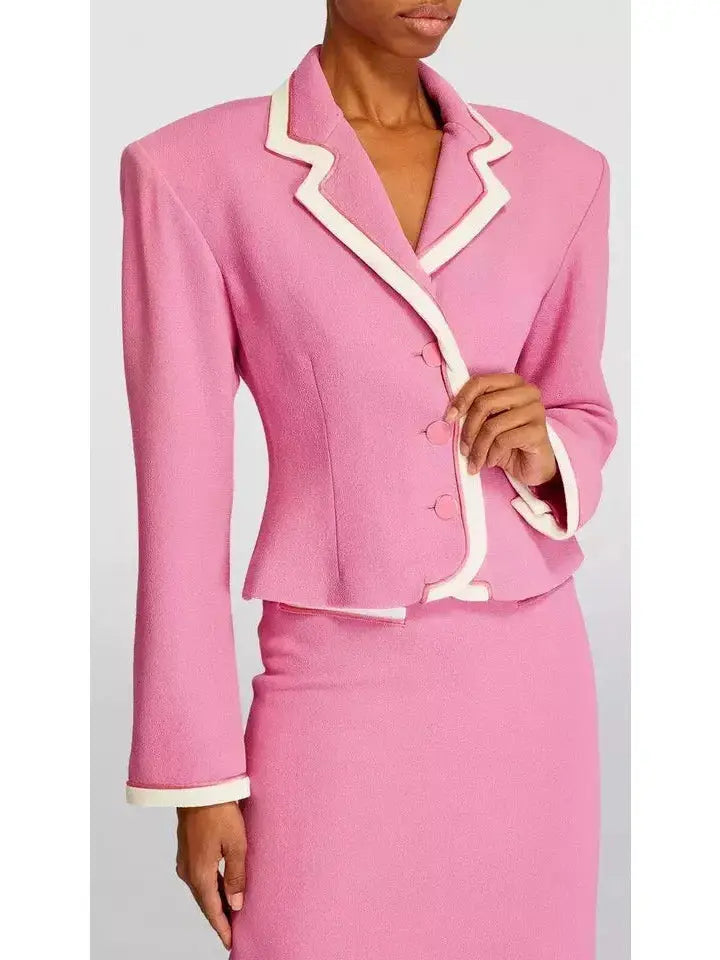 Bicolor Crepe Blazer and Skirt Set in Bubblegum Pink - Suits & Sets