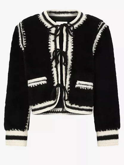 Bicolor Crochet Knit Faux-Fur Jacket - Jackets